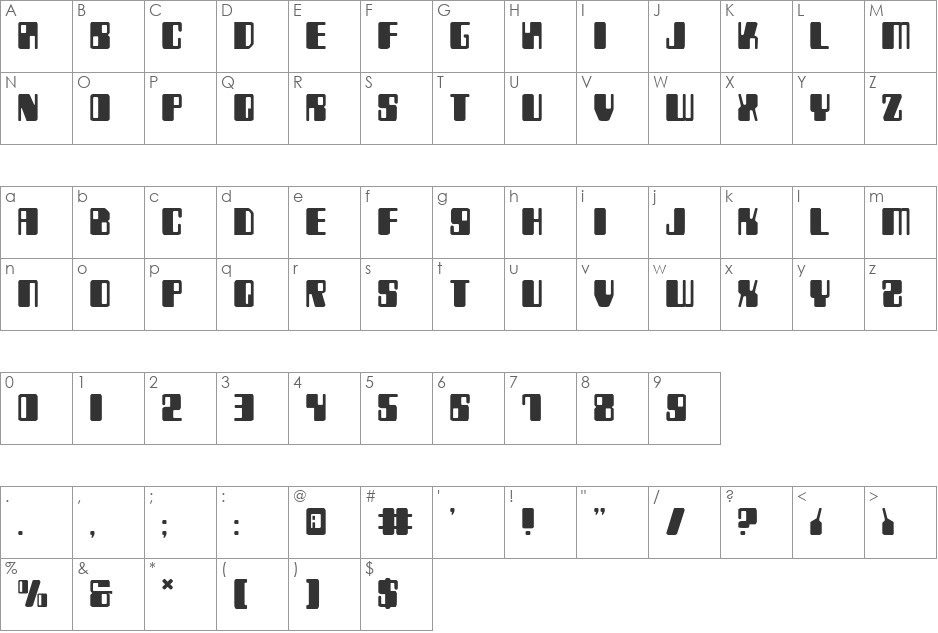 Zyborgs Italic font character map preview