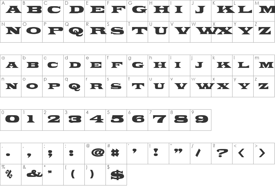Zyklop font character map preview