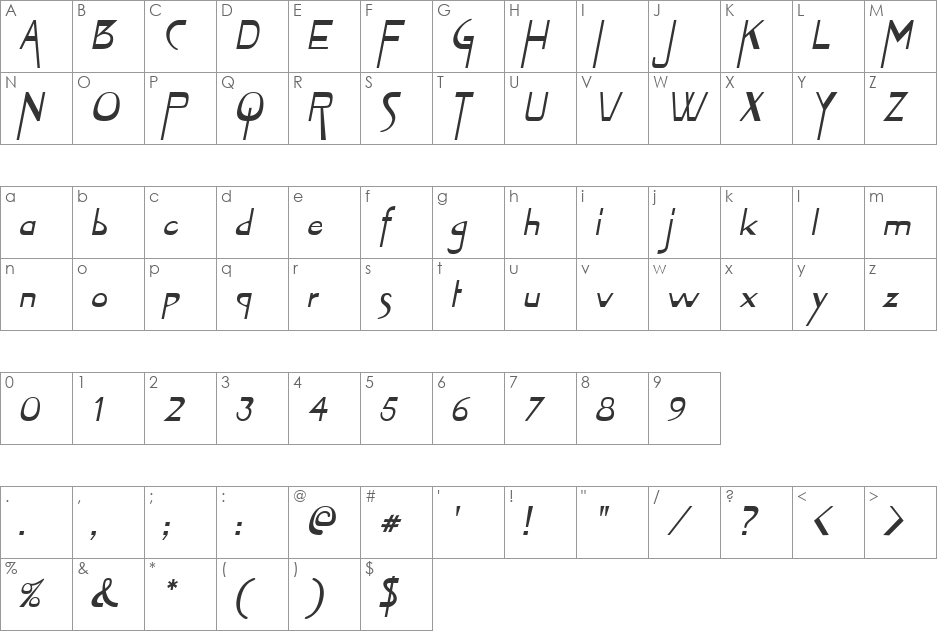 Zyme font character map preview
