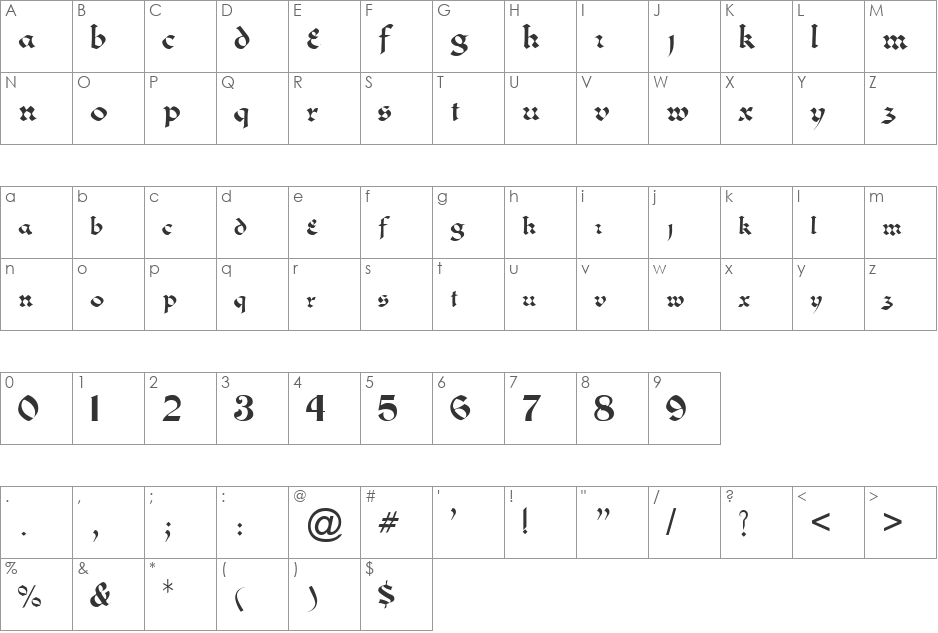 Zypresse font character map preview