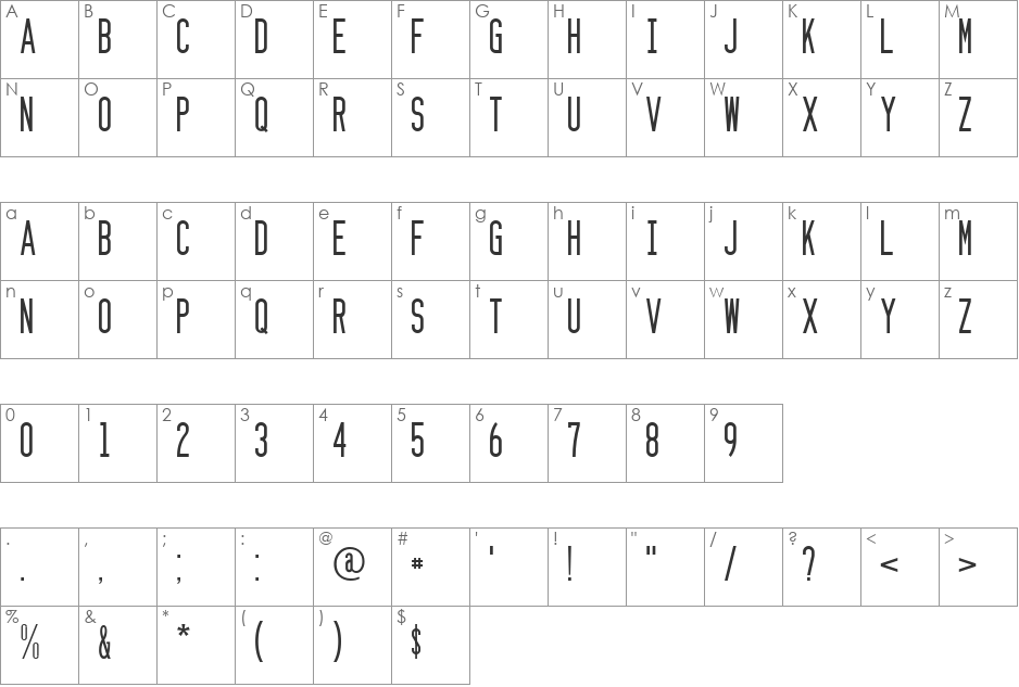 Zzyzx font character map preview