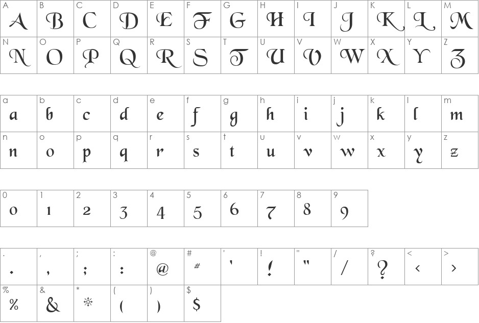 blacc_.ttf font character map preview