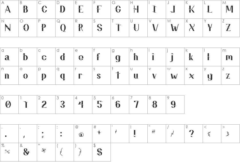 ZZZ Top font character map preview