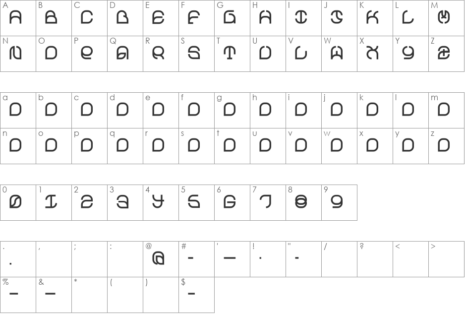 Z_exMastang font character map preview
