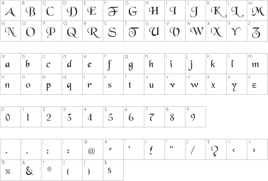 Black font character map preview