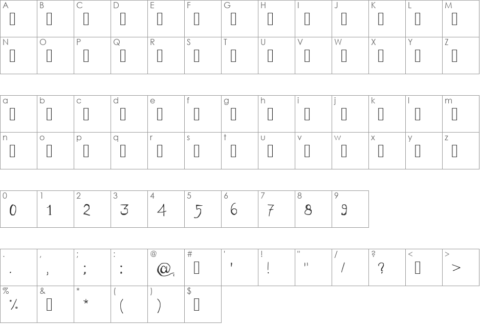 86Q10 font character map preview