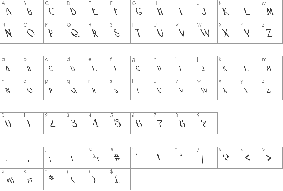 Black Adder II Lefty font character map preview