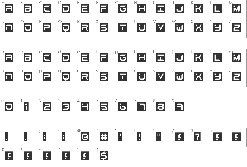 black and white font character map preview