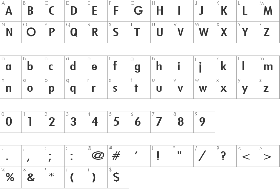 /1981 - 1982 font character map preview