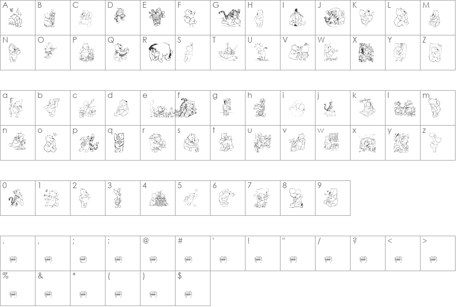 001 Disney's Pooh1 font character map preview