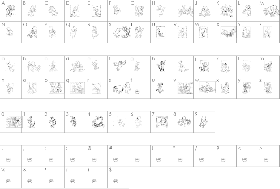 001 Disney's Pooh2 font character map preview