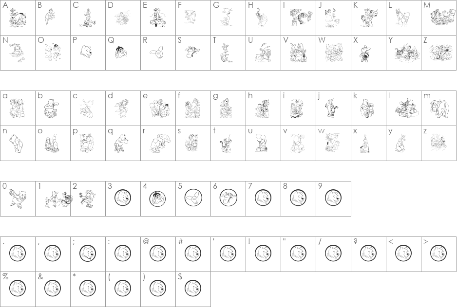 001 Disney's Pooh3 font character map preview