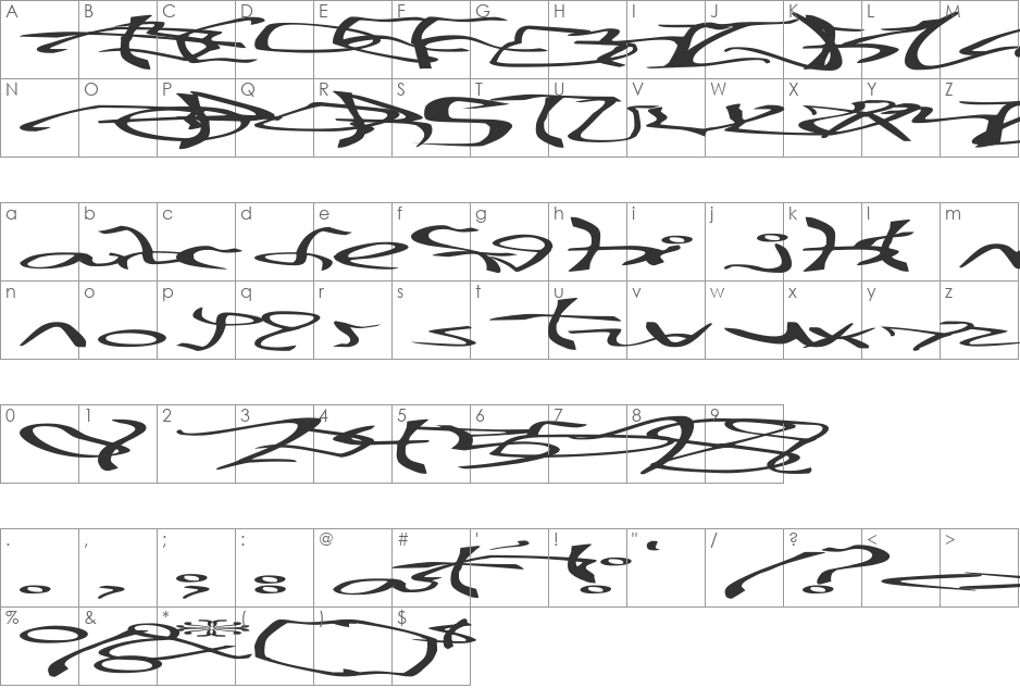 001 Stretched-Strung Very Wide font character map preview