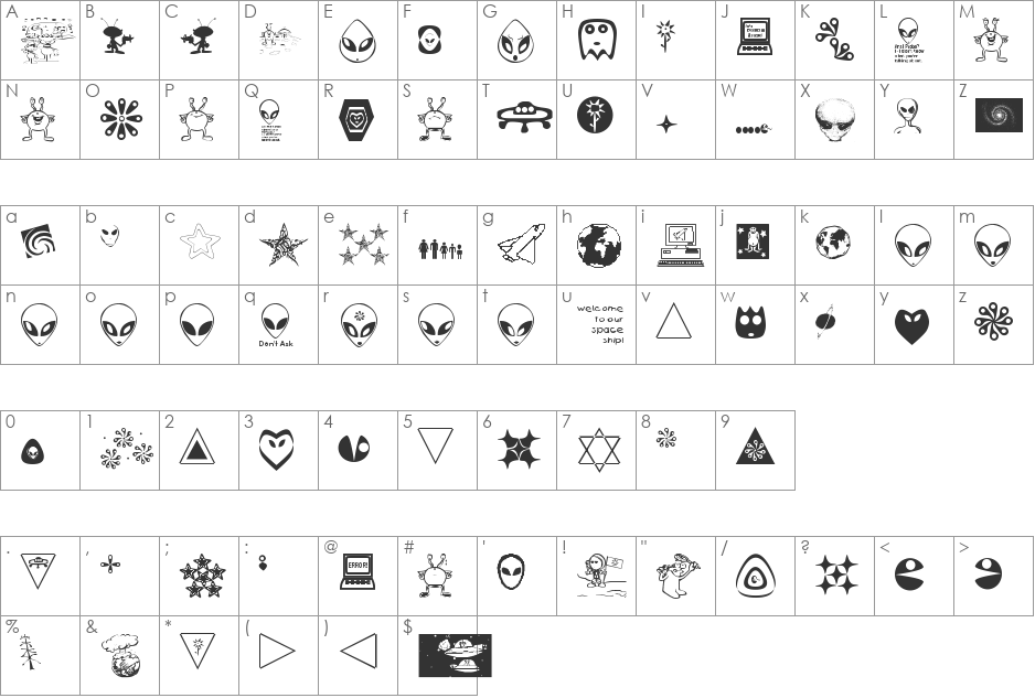 001Starship G?mma font character map preview