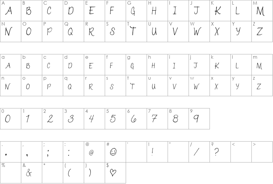 003 Katie Caps font character map preview
