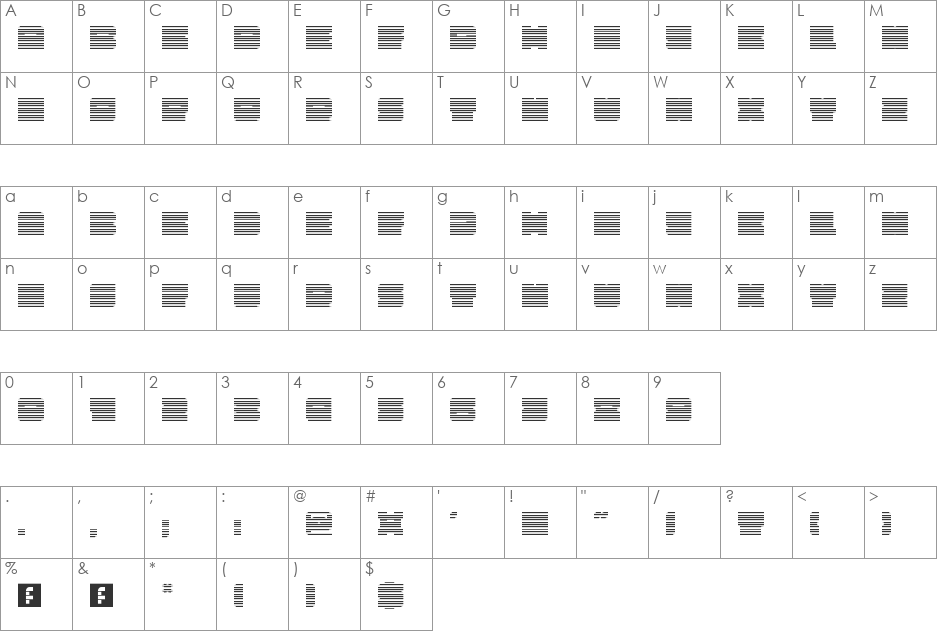 00ne Alpha Sweeping font character map preview