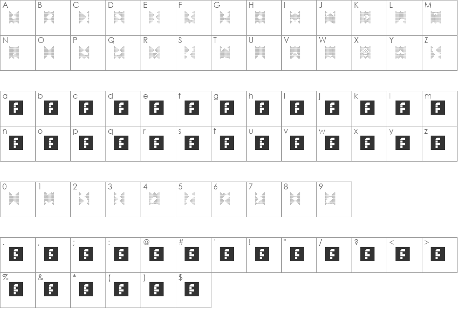 00ne Bargraphs Labyrinth (for Steric) font character map preview