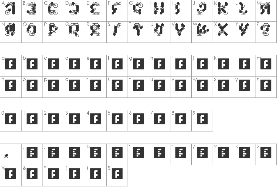 00ne BLEURK font character map preview
