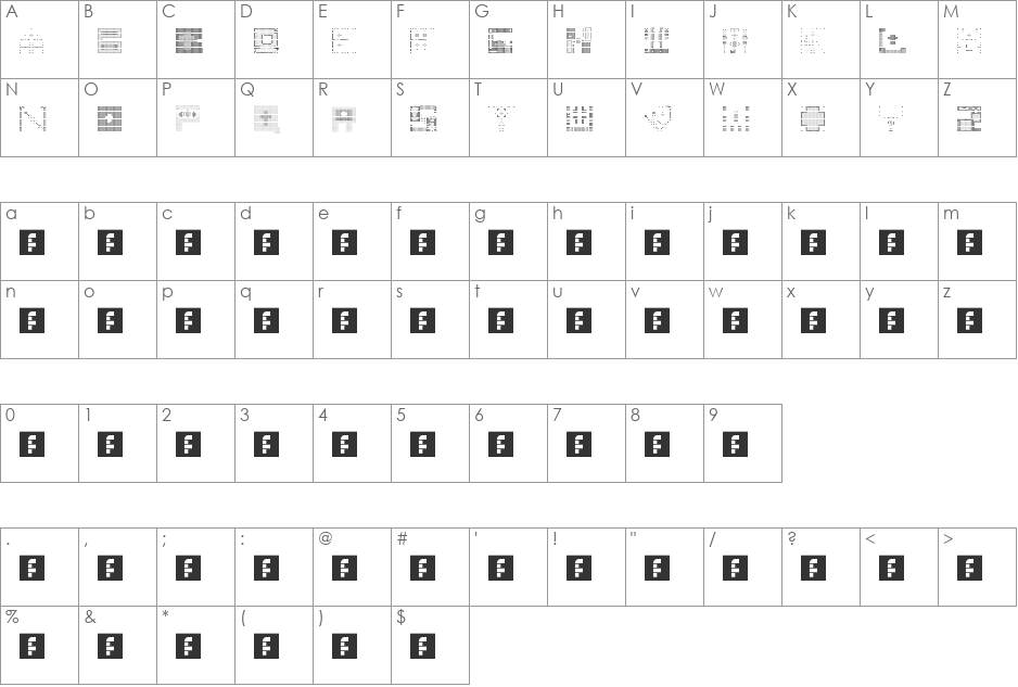 00ne Computer Church font character map preview