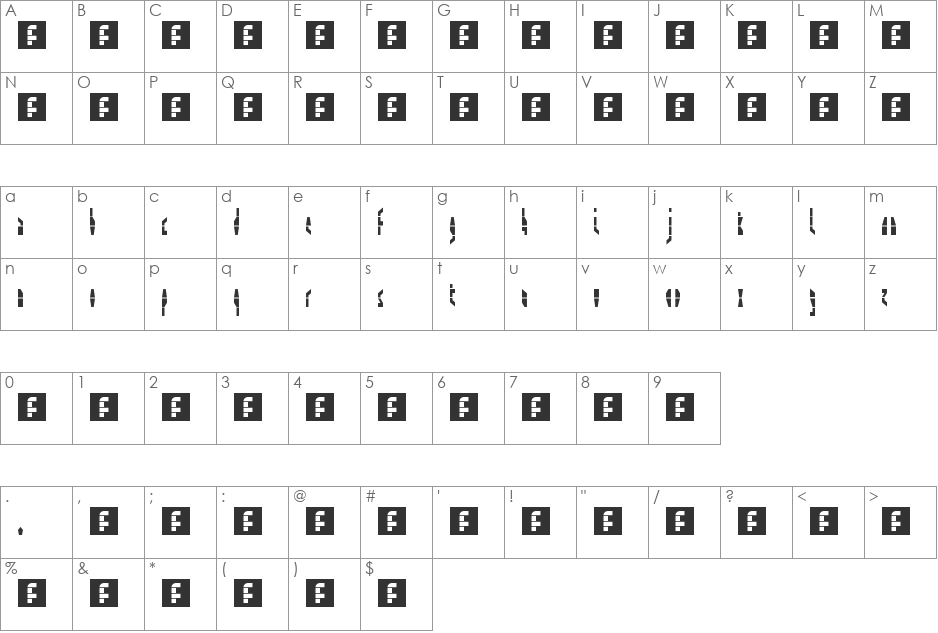 00ne Minicut 4 font character map preview