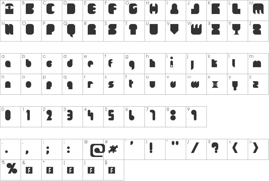 00ne Neurocommercial font character map preview