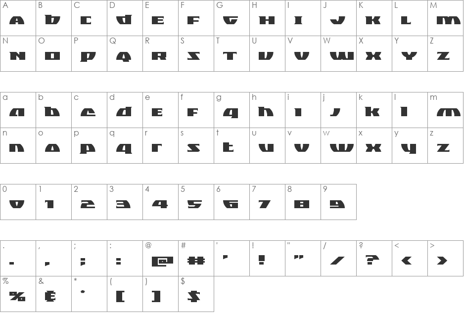 Black Bishop Expanded font character map preview