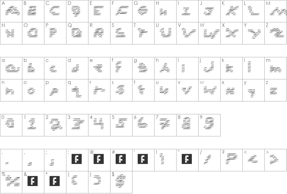 00ne NeuroM355 font character map preview