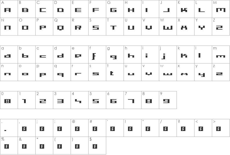 00ne Uninteresting Tech font character map preview