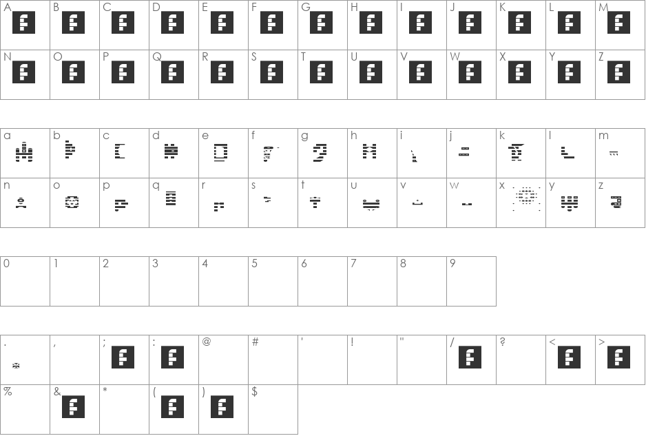 00ne Unknown Remix B font character map preview