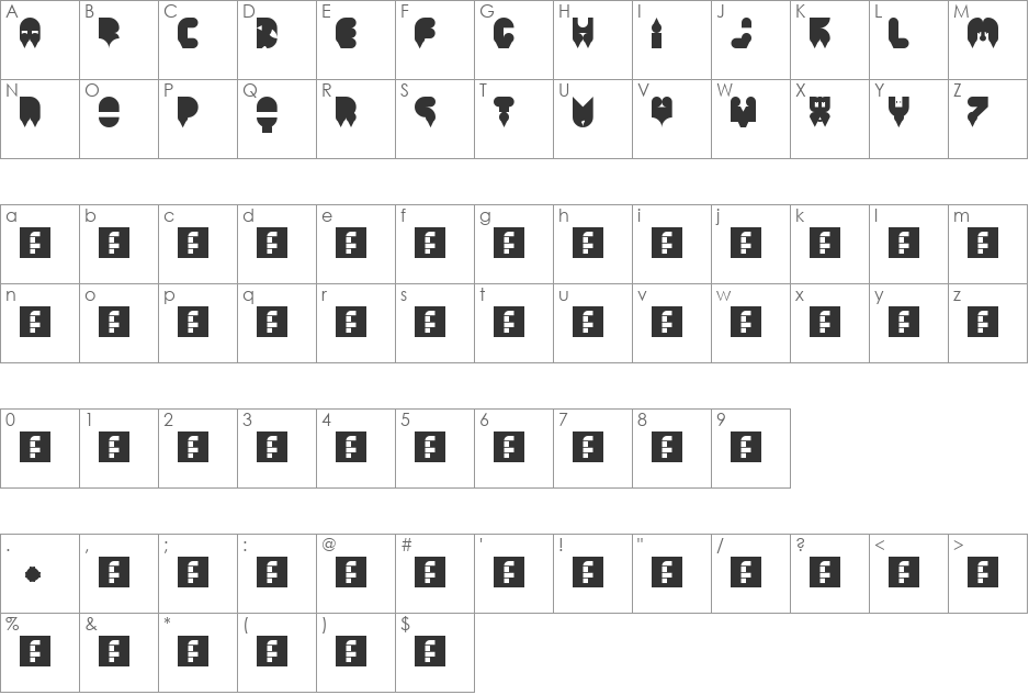 00ne Znorg Bold font character map preview