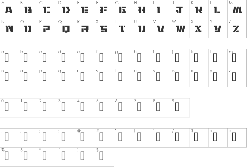 01FRONTLINE font character map preview