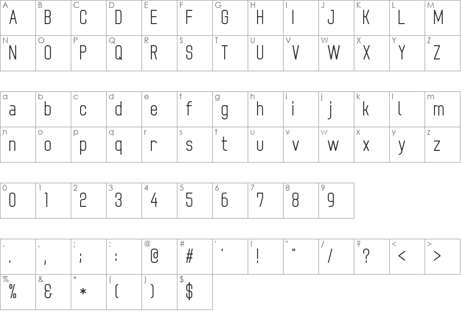 078MKSDMediumCondensed font character map preview