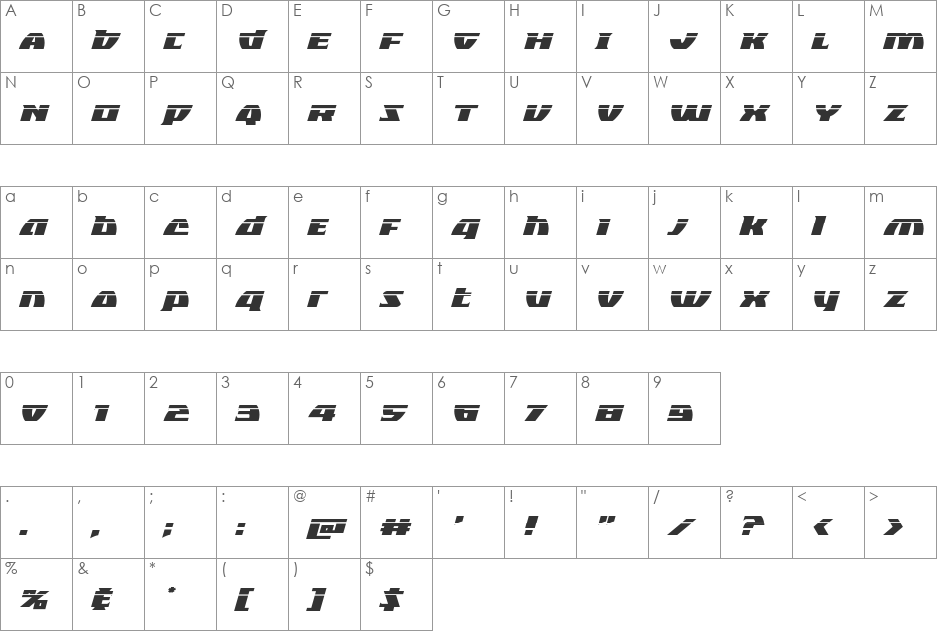 Black Bishop Laser Italic font character map preview