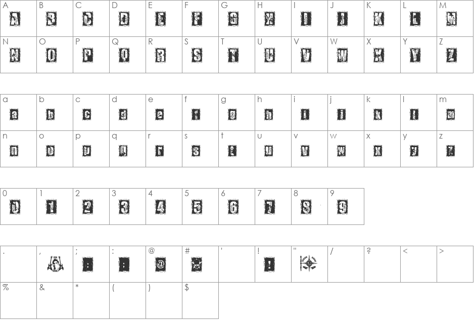 1 DIMENCION font character map preview