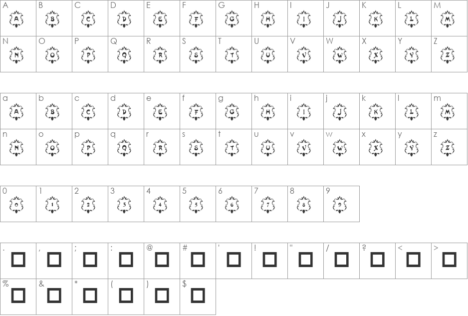 101! Badges font character map preview