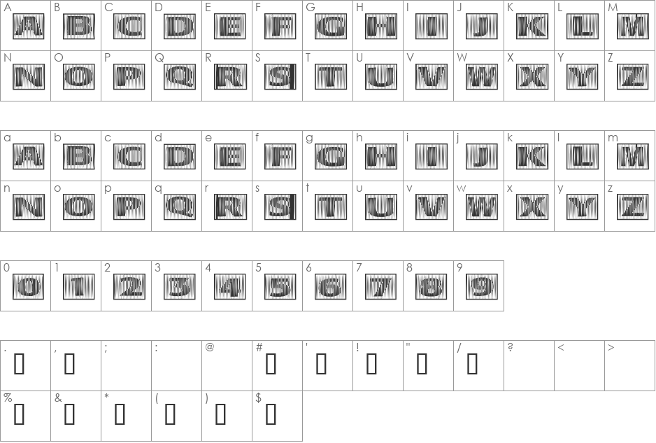 101! BarCode 'Bet font character map preview