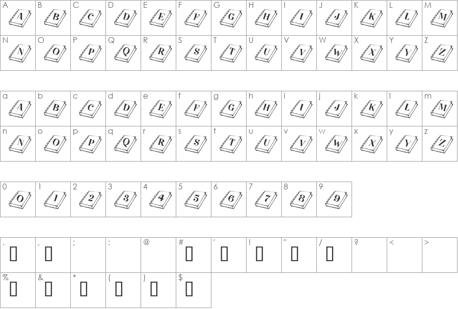 101! Book of Shadows font character map preview