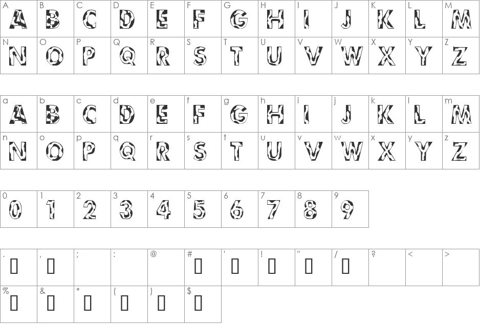 101! Camouflage font character map preview