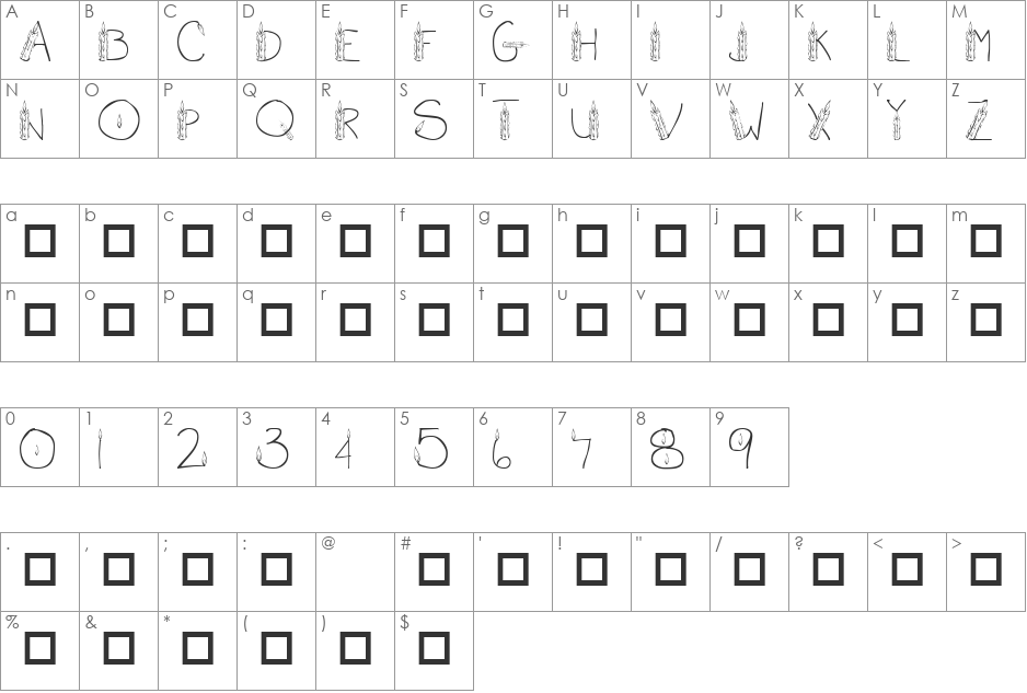 101! CandleZ font character map preview