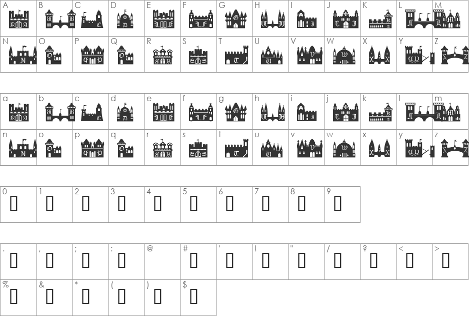 101! CastleZ font character map preview