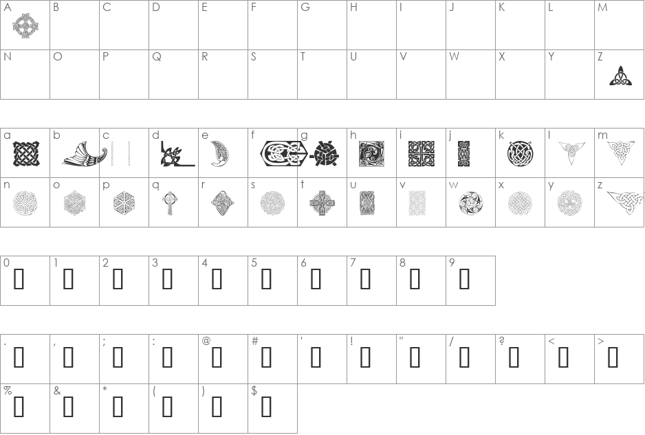 101! Celtic DeZignZ font character map preview