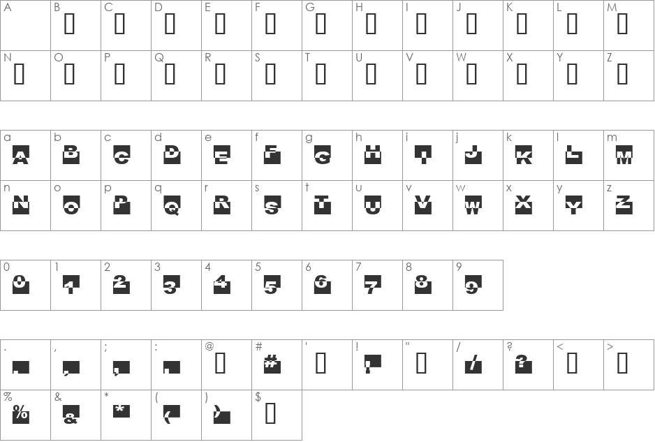 Black Box font character map preview