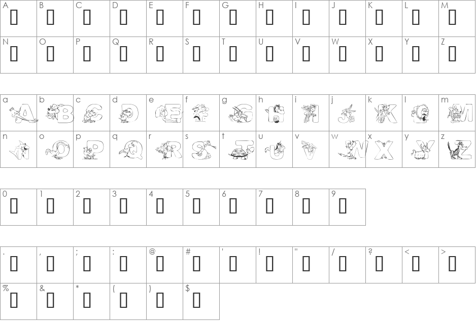 101! CriTTerZ Alpha font character map preview