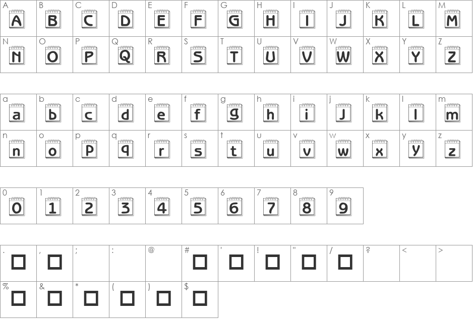 101! Day Planner font character map preview