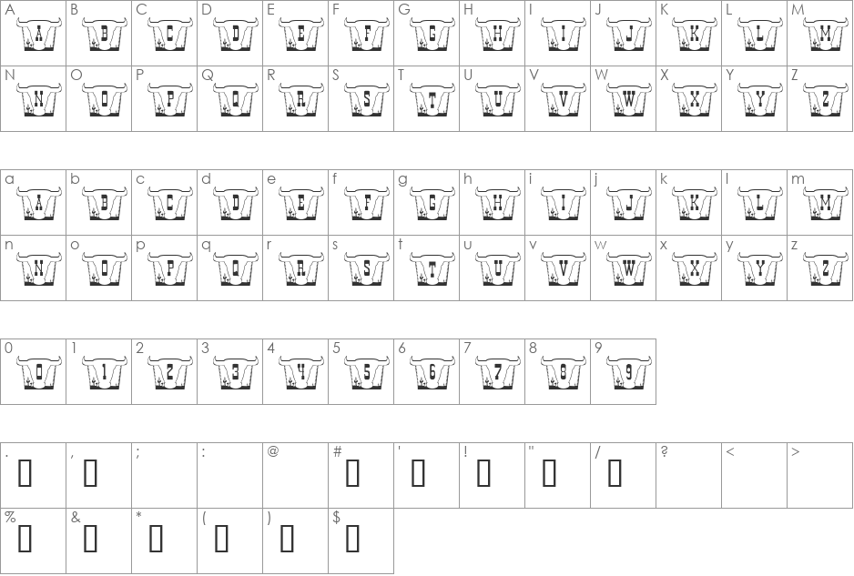 101! Fancy Texan Style font character map preview