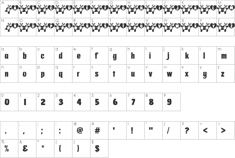 101! Panda's Dance font character map preview
