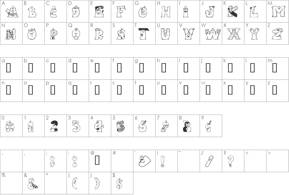 101! PictoBet font character map preview