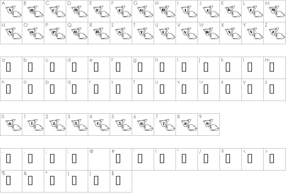 101! Pierre Pelican font character map preview