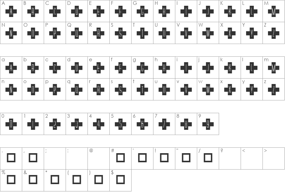 101! Red Cross font character map preview