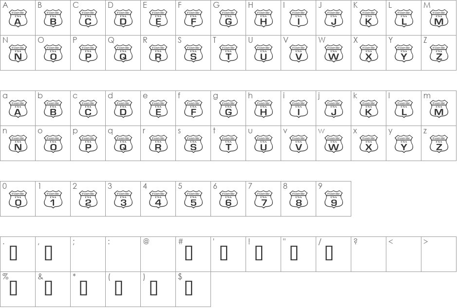 101! Route to Fontville font character map preview